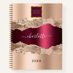 Carnet Logo d'entreprise en marbre d'agate bordeaux or