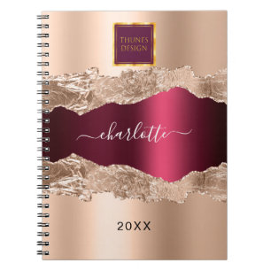 Carnet Logo d'entreprise en marbre d'agate bordeaux or ro
