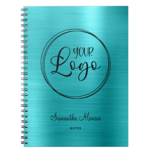 Carnet Logo d'entreprise Faux Turquoise Bleu Feuille Réun