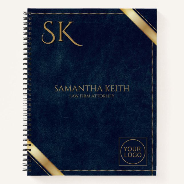 Carnet Logo d'entreprise Luxury Navy Leather 2025 Custom (Devant)