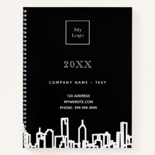 Carnet Logo d'entreprise moderne sur fond de ville noir e