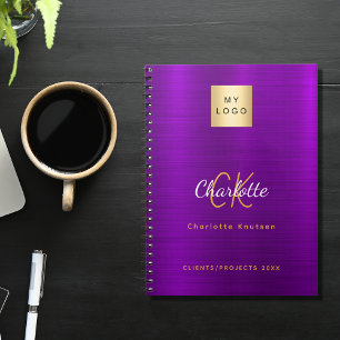 Carnet Logo d'entreprise monogramme doré violet glamour