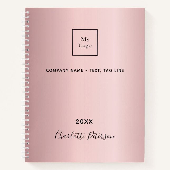 Carnet Logo d'entreprise rose gêné monogramme élégant (Devant)