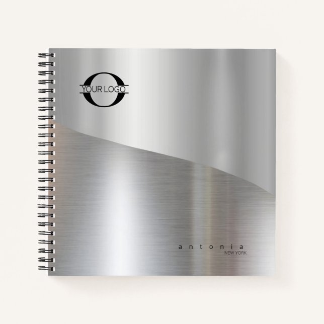 Carnet Logo d'onde métallique en argent à deux tons ID809 (Devant)