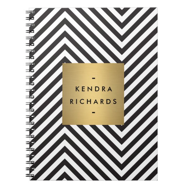 Carnet Logo du nom d'or du Motif noir et blanc rétro (Devant)