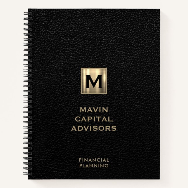 Carnet Logo initial en cuir noir (Devant)