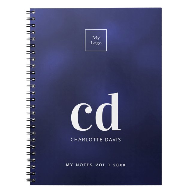Carnet Logo initiale de monogramme blanc bleu marine entr (Devant)