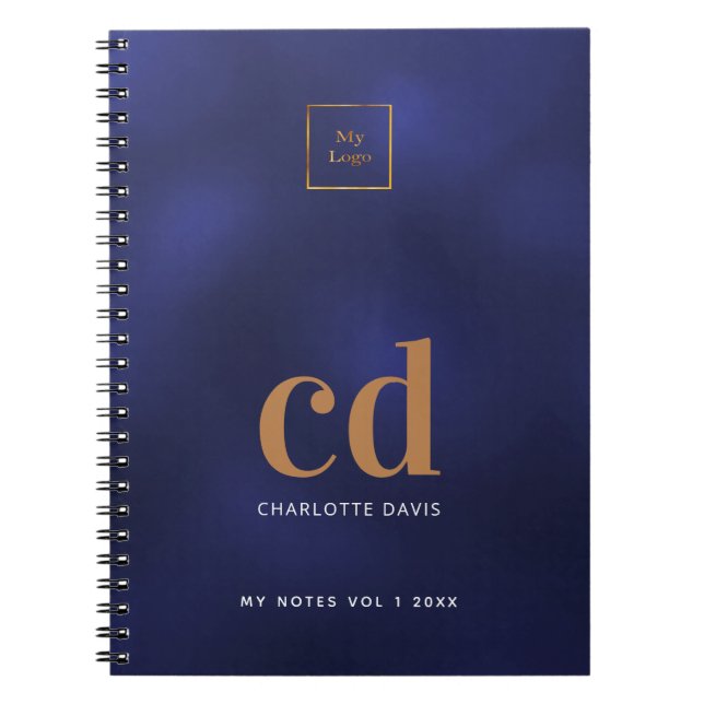 Carnet Logo monogramme initial note de commerce bleu mari (Devant)