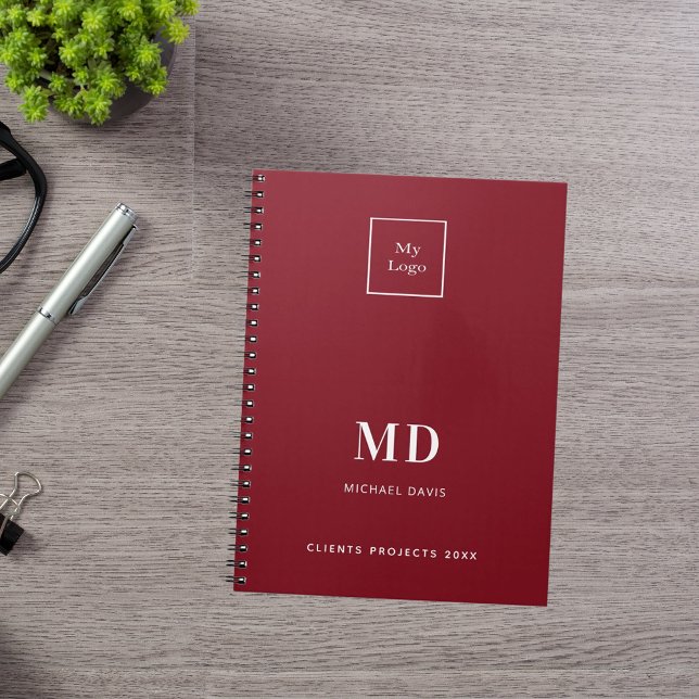 Carnet Logo monogramme initiales affaires blanc rouge (Créateur téléchargé)