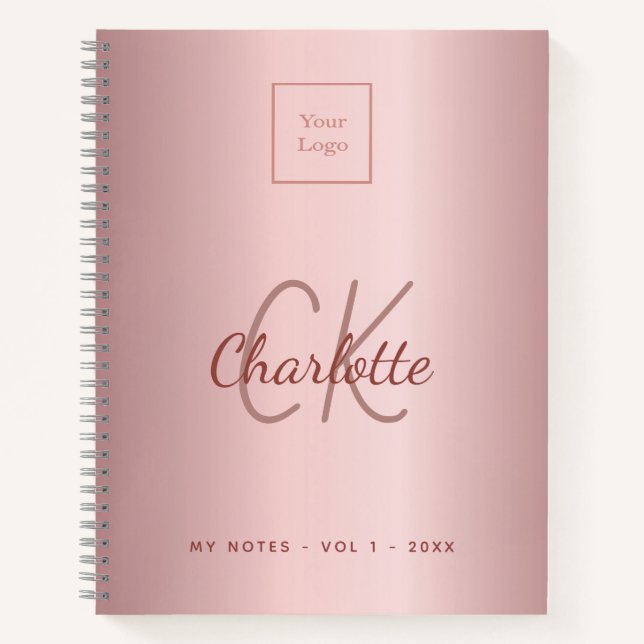 Carnet Logo monogramme métallique rose élégant pour entre (Devant)