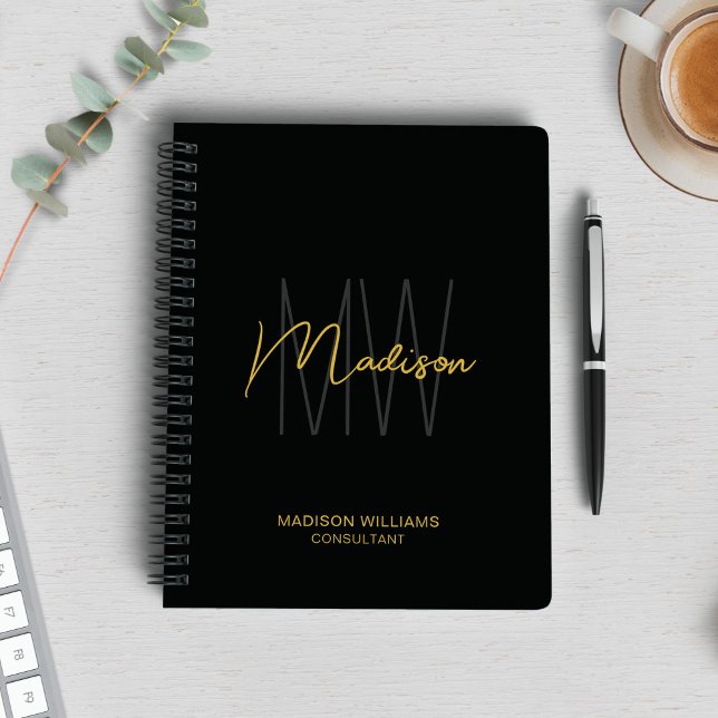 Carnet Logo Monogramme Moderne Consultant Noir Or (Modern Monogram Logo Black Gold Consultant Notebook)