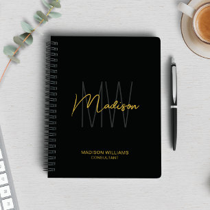 Carnet Logo Monogramme Moderne Consultant Or Noir