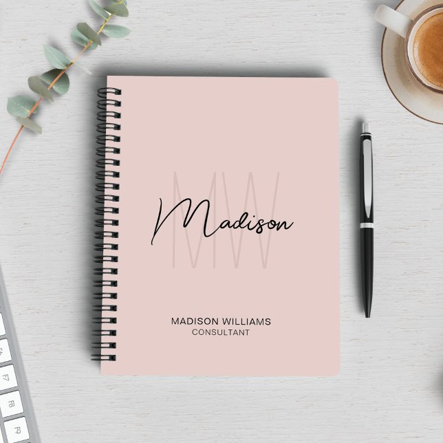 Carnet Logo Monogramme Moderne Rose Poudré Consultante (Modern Monogram Logo Blush Pink Consultant Notebook)