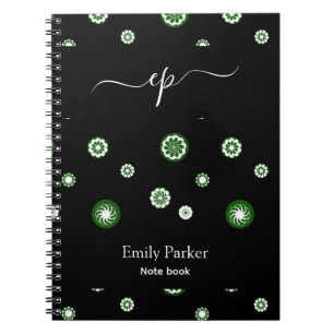 Carnet Logo personnalisé monogramme noir vert nom script