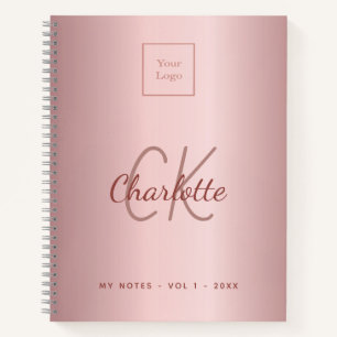 Carnet Logo rose monogramme métal élégant entreprise