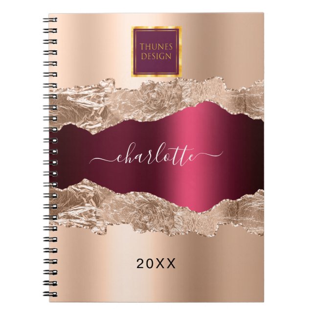 Carnet logo rose or burgundy agate marbre (Devant)