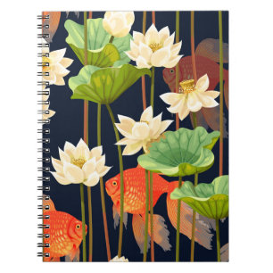 Carnet Lotus blanc, poisson : motif sans soudure.