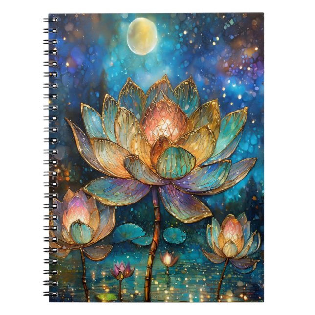 Carnet Lotus de verre tendu fleurit au clair de lune (Devant)