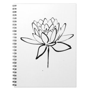 Carnet Lotus Flower Black and White Ink Dessin Art