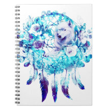 Loup blanc Dreamcatcher bleu violet Floral