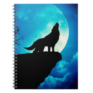 Carnet Loup en silhouette hurlant à la pleine lune