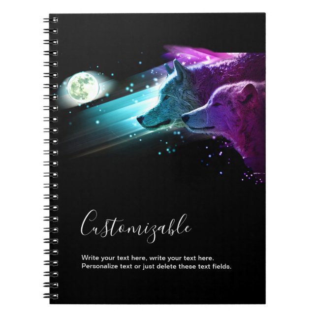 Carnet Loup, lune de loups, clair de lune. Animal (Devant)