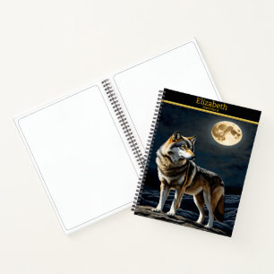 Carnet Loup majestueux hurlant au clair de lune lumineux