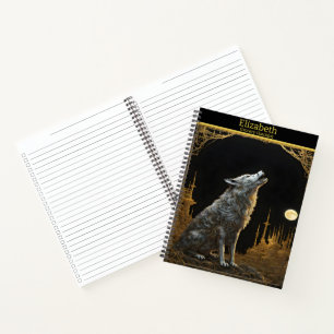 Carnet Loup majestueux hurlant sous une pleine lune lumin