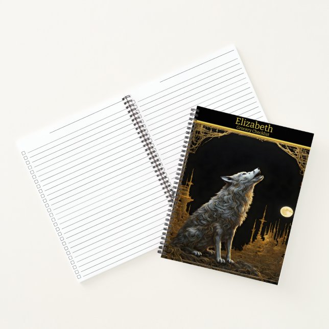 Carnet Loup majestueux hurlant sous une pleine lune lumin (Intérieur)