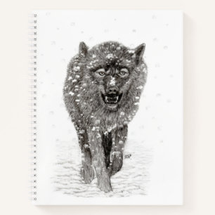 Carnet Loup noir en colère dans la neige, hiver sauvage