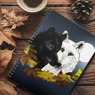 Carnet Loups Blancs Noirs Clair de Lune Feuilles d'Automn