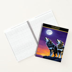 Carnet Loups serpentant la lune brillante au crépuscule