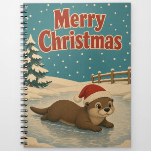 Carnet Loutre Animal de Noël dans la cour enneigée
