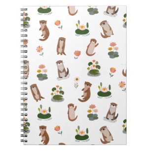 Carnet Loutres et nénuphars sur fond blanc