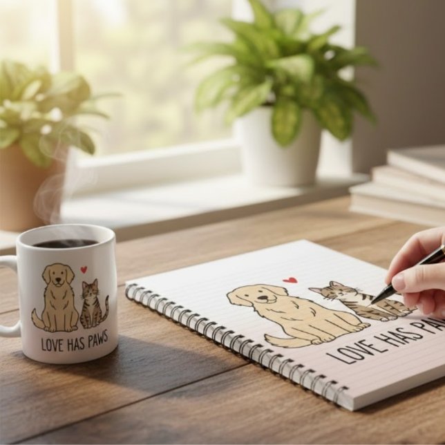 Carnet Love Has Paws | Cute Minimalist Dog and Cat Illust (Créateur téléchargé)