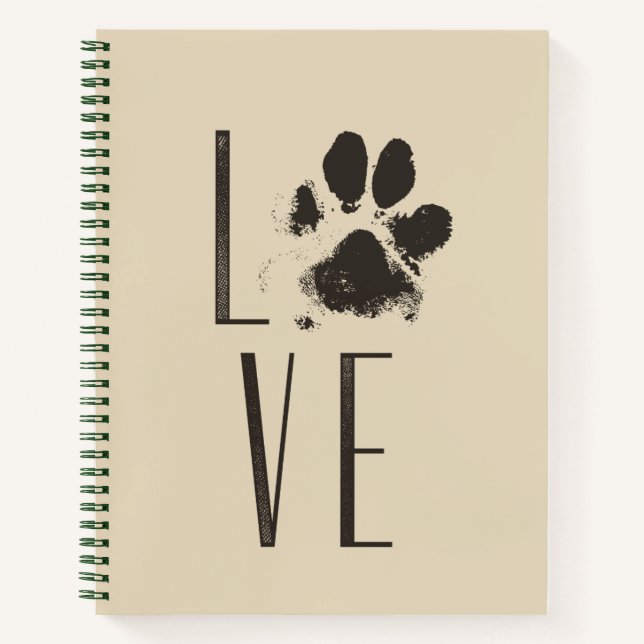 Carnet Love Pet Paw Print Brown Grunge Typografy (Devant)