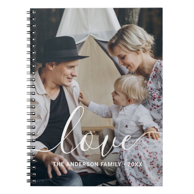 Carnet 'Love' Photo de famille personnalisée avec nom per (Devant)