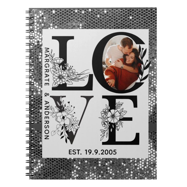 Carnet Love photo simple modern personalised gift silver (Devant)