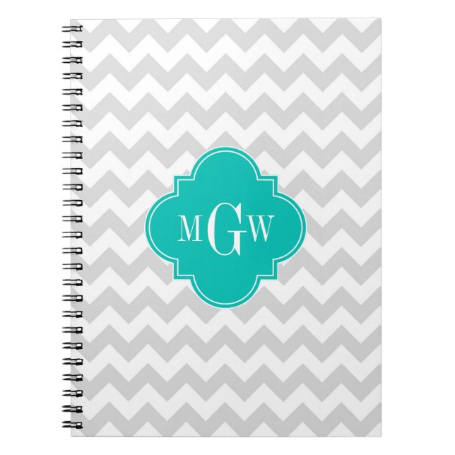 Carnet Lt Grey What Chevron Turquoise Quatrefoil 3 Monogr (Devant)