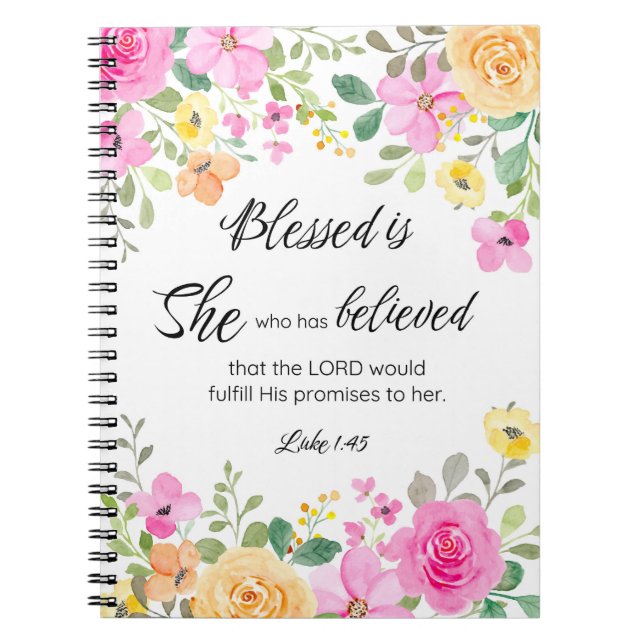Carnet Luc 1:45 Béni est Elle, Écriture Féminine Floral (Devant)