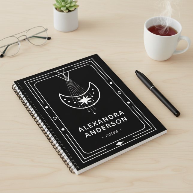 Carnet Lune à croissant céleste encadrée (Framed Celestial Starry Crescent Moon Notebook)