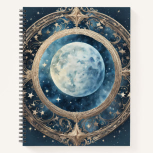 CARNET LUNE CÉLESTIALE PLEINE BLEUE AVEC BORDURE D'OR
