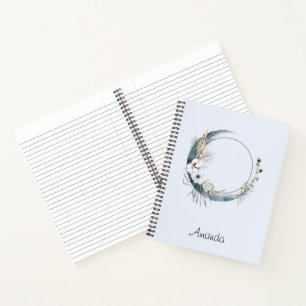 Carnet Lune de croissant bleu avec fleurs blanches