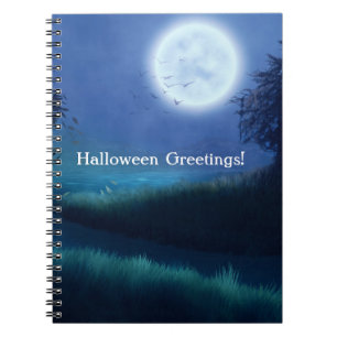 Carnet Lune d'Halloween à la nuit dans les tons bleu et v