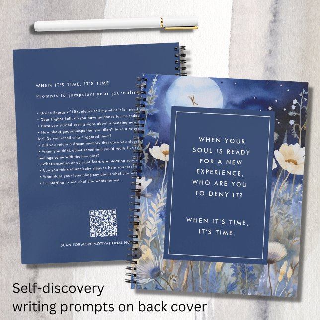Carnet Lune éthérée et motivation Fleur sauvage (Ethereal Moon and Wildflowers Motivational Quote Notebook with Writing Prompts on Back Cover)