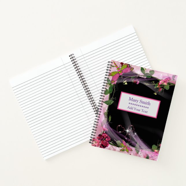 Carnet Luxe Black Elegant Floral Ajouter Votre Texte (Intérieur)