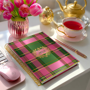 Carnet Luxueux Monogramme Crête à Carreaux Rose Vert Rich
