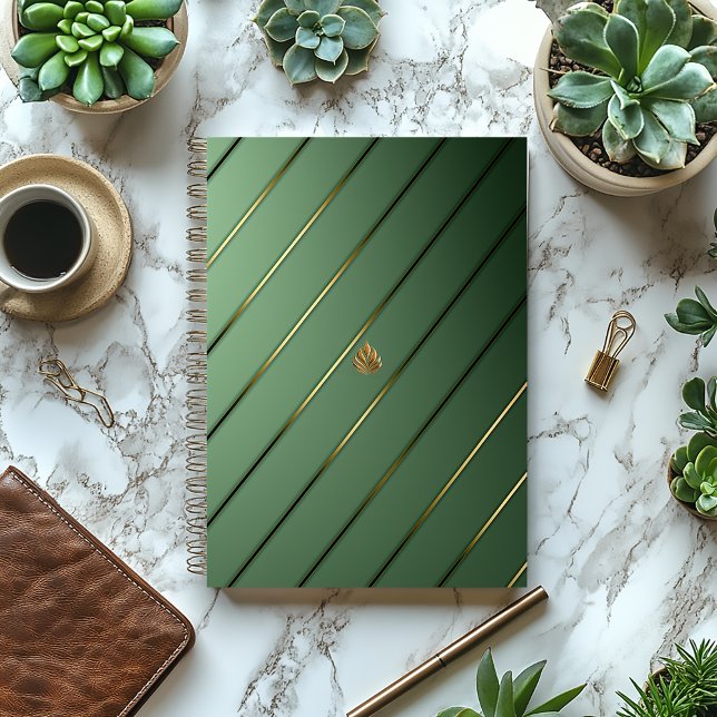 Carnet Luxueux Sage Green & Gold (Sleek Sage and Gold Business Notebook/Glossy Soft Cover or Matte Hard Cover )