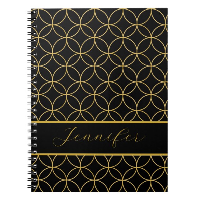 Carnet Luxurious Black & Gold Circles Personalized (Devant)