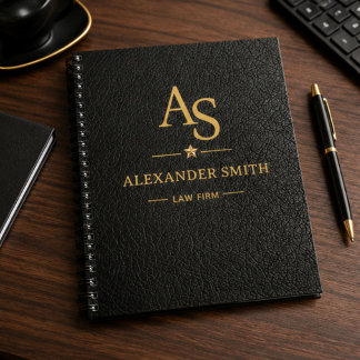Carnet Luxury Black Leather Gold Monogram Business Brand